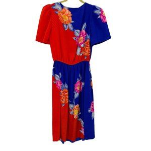 Vintage 80’s DIANE DICKINSON Printed Silk Floral Midi Dress Size S Polka Dot